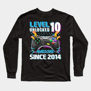 10th Birthday Gamer 10 Year Old Bday Boy Ten Son Long Sleeve T-Shirt